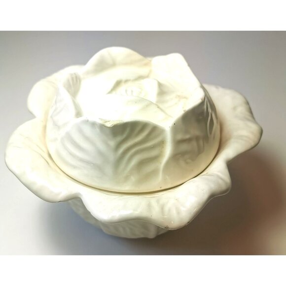Cabbage Leaf White Trinket Container Hand Made 1975 Signed Jennifer Colangelo - Picture 10 of 16